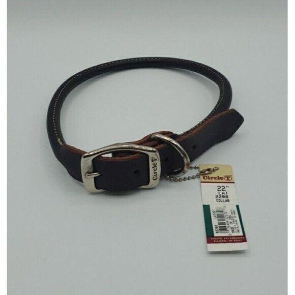 Circle T Pet Brown Leather Round Flat Rolled Dog Collar - 22 Inch NWT - Picture 1 of 7